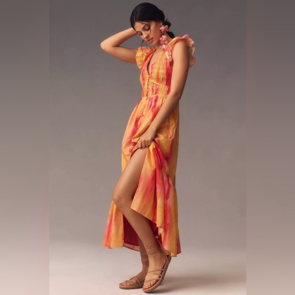 Anthropologie The Peregrine Midi Dress Pink Orange Maxi Size XS